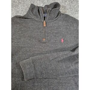 POLO Ralph Lauren Pullover Men's‎ LG 1/4 Zip Gray Long Sleeve Leather Pull Zip